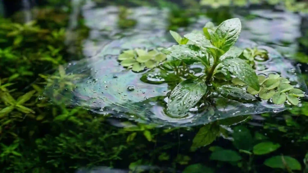film gras surface aquarium biofilm naturel plantes aquatiques low-tech