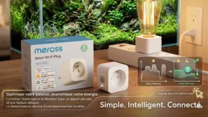 Prise connectée Meross MSS210 branchée sur un aquarium Low-Tech pour mesurer la consommation électrique